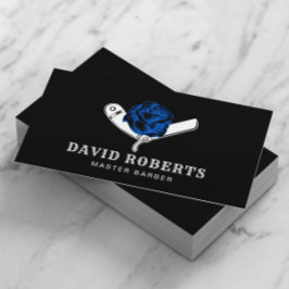 Barber Razor & Blue Rose Barbershop Schwarzes Haar Visitenkarte