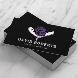 Barber Razor & Lila Rose Barbershop Schwarzes Haar Visitenkarte