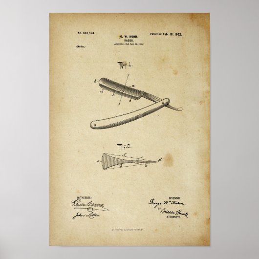Barber Razor Patent Poster Print Artwork (Vorne)