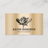 Barber Razor & Rose Logo Barbershop Gold Haar Visitenkarte (Vorderseite)