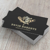 Barber Razor & Rose Logo Black Gold Barbershop Visitenkarte