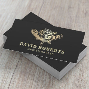 Barber Razor & Rose Logo Black Gold Barbershop Visitenkarte