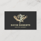 Barber Razor & Rose Logo Black Gold Barbershop Visitenkarte (Vorderseite)