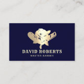 Barber Razor & Rose Logo Navy & Gold Barbershop Visitenkarte (Vorderseite)
