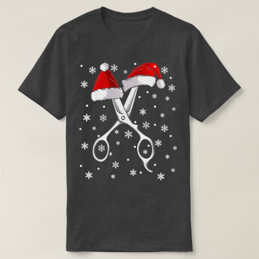 Barber Scissor Santa Hat Funny Barbershop Christma T-Shirt (Design vorne)