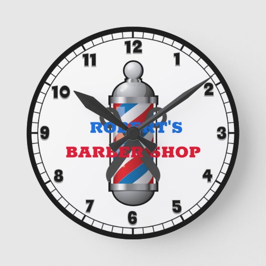 Barber Shop Barber Pole Runde Wanduhr (Vorderseite)