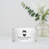 Barber Shop Beard Man Logo Metal Haar Stylist Visitenkarte (Stehend Vorderseite)