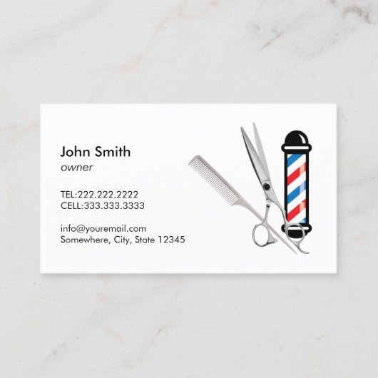 Barber Shop Beruflich Blue & Red Streifen Visitenkarte (Rückseite)