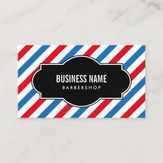 Barber Shop Beruflich Blue & Red Streifen Visitenkarte (Vorderseite)