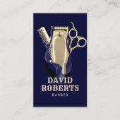 Barber Shop Friseur Navy Blue Gold Barbershop Visitenkarte (Vorderseite)