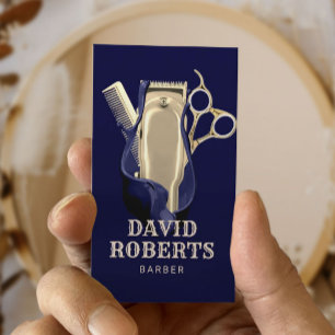 Barber Shop Friseur Navy Blue Gold Barbershop Visitenkarte