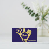 Barber Shop Gold Blue Salon Visitenkarte (Stehend Vorderseite)