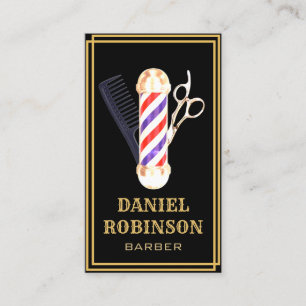 Barber Shop Haarstylist Red & Blue - Black & Gold Visitenkarte