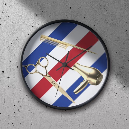 Barber Shop Hair Stylist Modern Stripes Gold Tools Uhr