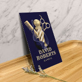 Barber Shop Hair Stylist Navy & Gold Barbershop Visitenkarte