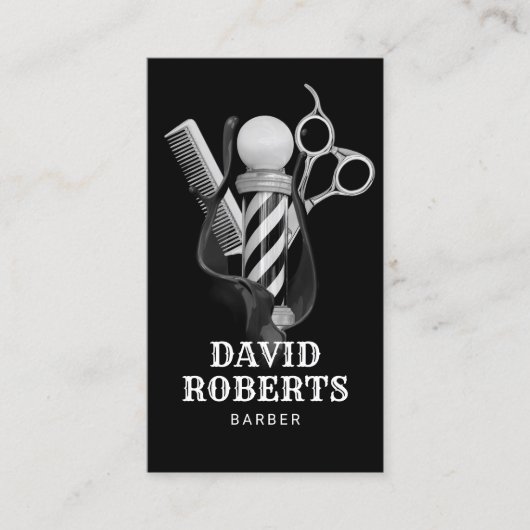Barber Shop Hair Stylist Stilvoll Schwarz & Weiß Visitenkarte (Vorderseite)