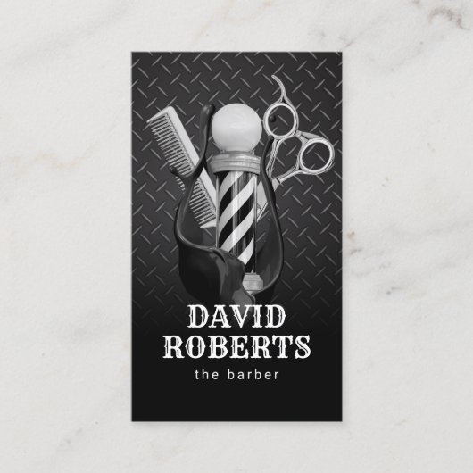 Barber Shop Hair Stylist Stilvolle Metallplatte Visitenkarte (Vorderseite)