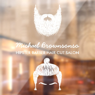 Barber Shop Hipster-Bart Schnurrbart weiß Fensteraufkleber
