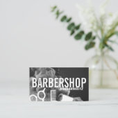 Barber Shop Logo Grau rauchen Beruflich Visitenkarte (Stehend Vorderseite)