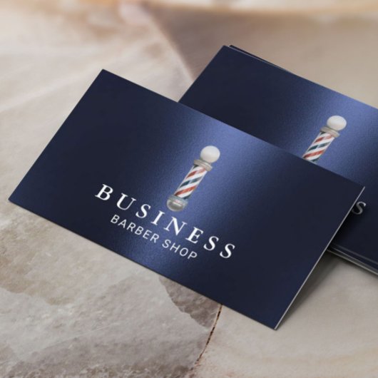 Barber Shop Moderne Navy Blue Metal Hair Stylist Visitenkarte