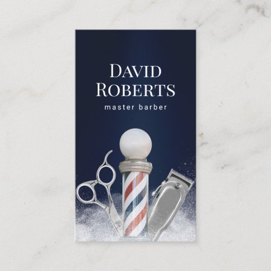 Barber Shop Navy Blue Beruflich Barbershop Visitenkarte (Vorderseite)