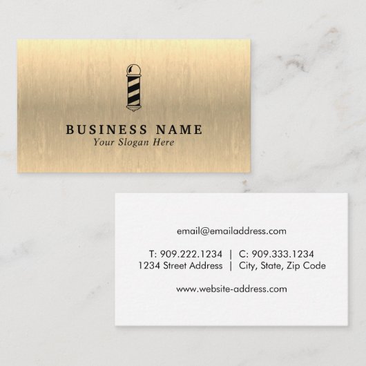 Barber Shop Pole - Metallische Gold Business Card Visitenkarte (Vorne/Hinten)