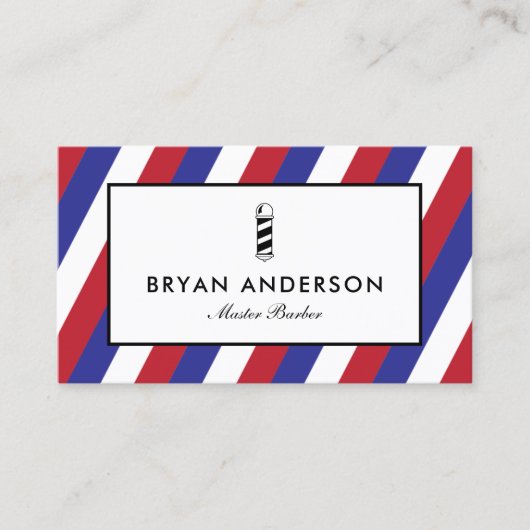 Barber Shop Pole - Red Blue Stripes Business Card Visitenkarte (Vorderseite)