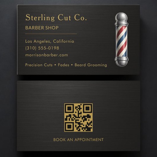 Barber Shop QR-Code Metallisch Professionell Visitenkarte