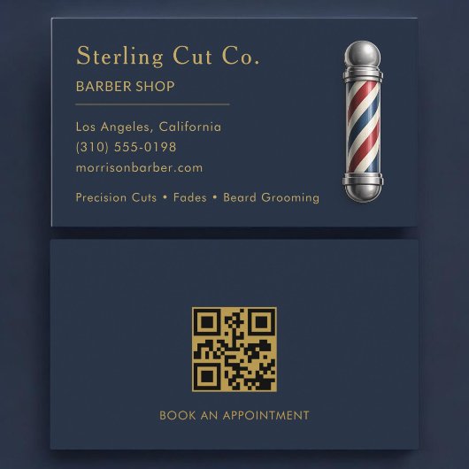 Barber Shop QR-Code Navy Blau Visitenkarte