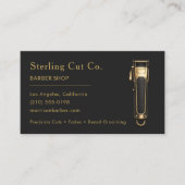 Barber Shop QR-Code Schwarz & Gold Professionell Visitenkarte (Vorderseite)