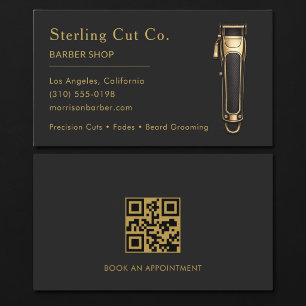 Barber Shop QR-Code Schwarz & Gold Professionell Visitenkarte