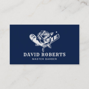 Barber Shop Razor & Rose Logo Friseursalon Navy Visitenkarte