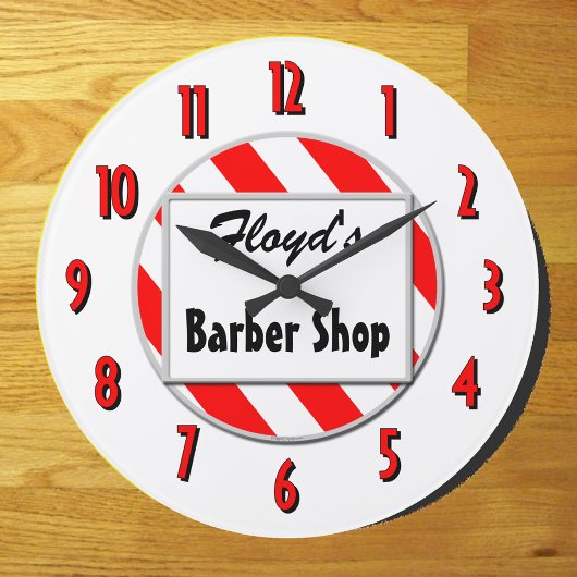 Barber Shop Red White Custom Retlock Große Wanduhr