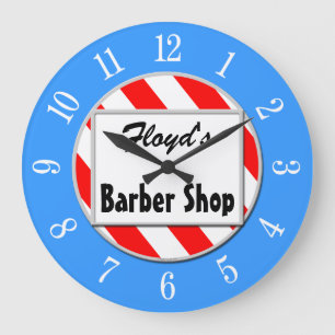 Barber Shop Retro Red White Blue Custom Clock Große Wanduhr