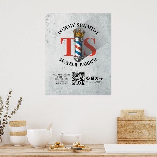 Barber Shop Royal Crown Barber Pole Friseur Salon Poster (Küche)