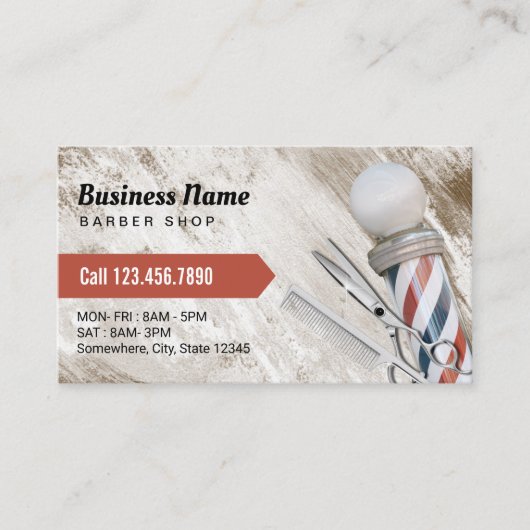 Barber Shop Schere & Barber Pole Grunge Holz Visitenkarte (Vorderseite)