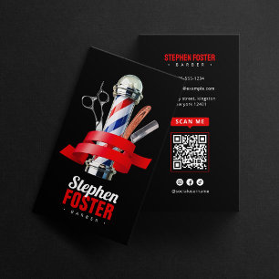 Barber Shop Schwarz & Rot Pole Barbershop QR Code Visitenkarte