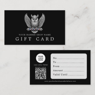 Barber Shop Silber Eule Logo Qr Code Geschenkkarte Visitenkarte