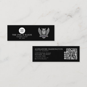 Barber Shop Silber Eule Logo Qr Code Soziale Icons Mini Visitenkarte