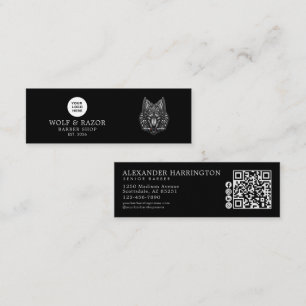 Barber Shop Silberwolf-Logo Qr Code Social Icons Mini Visitenkarte
