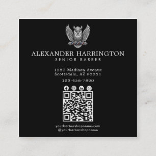 Barber Silver Owl Professioneller Friseursalon Qr Quadratische Visitenkarte