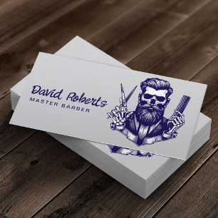 Barber Skull Barbershop Navy Blau Haar-Stylist Visitenkarte