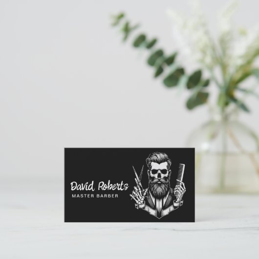 Barber Skull Barbershop Schlicht Black Hair Stylis Visitenkarte (Stehend Vorderseite)