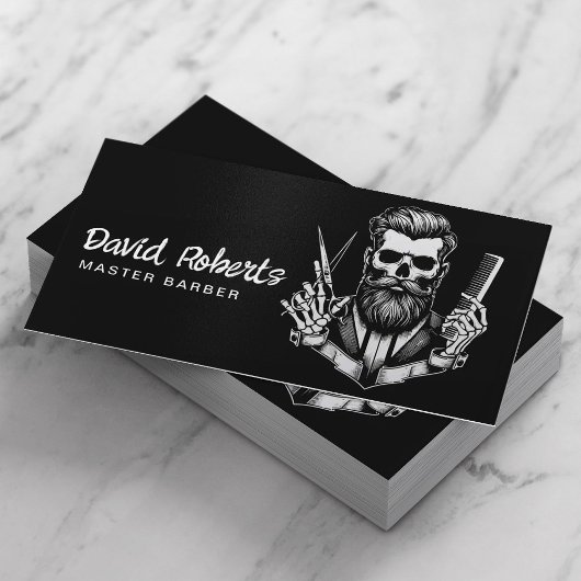 Barber Skull Barbershop Schlicht Black Hair Stylis Visitenkarte