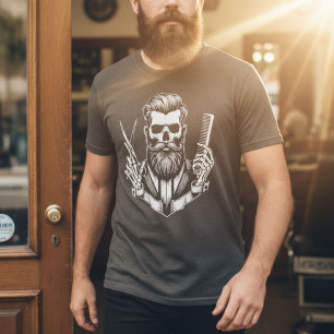 Barber Skull Holding Schere Berufliches Barber T-Shirt