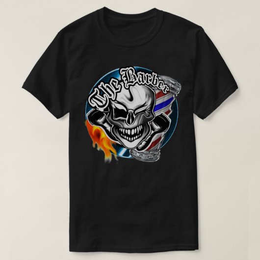 Barber Skull mit flammendem Razor T-Shirt (Design vorne)