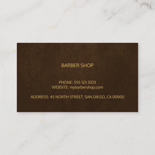 Barber Stylist Luxus Gold dunkelbraunes Leder auss Visitenkarte (Rückseite)