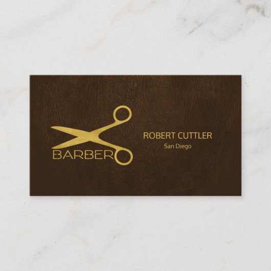 Barber Stylist Luxus Gold dunkelbraunes Leder auss Visitenkarte (Vorderseite)