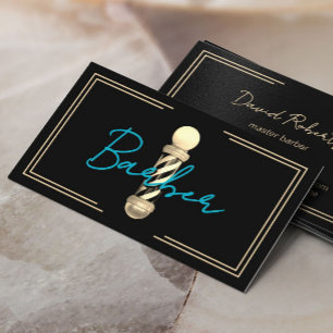 Barber Teal Schrift Gold gerahmter Friseur Schwarz Visitenkarte