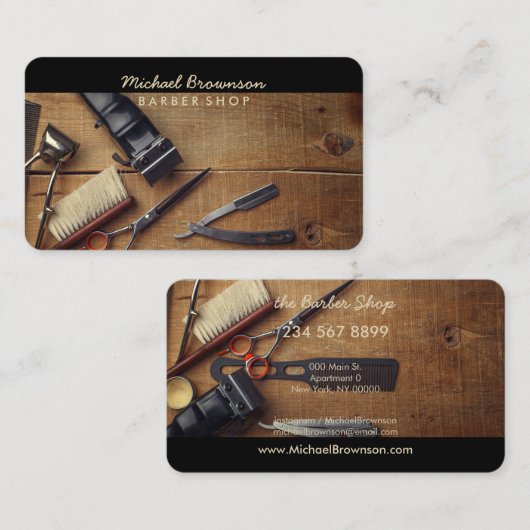 Barber Tools Wood Rustic Visitenkarte (Vorne/Hinten)